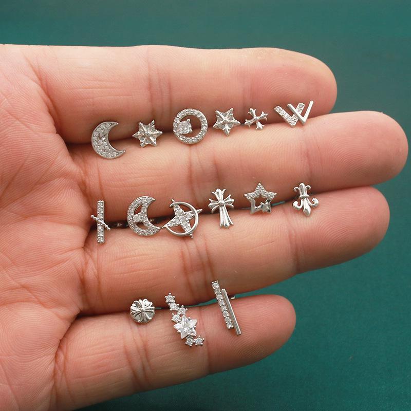 Cross Star & Moon Diamond Earrings: Unique Needle Thread Styles