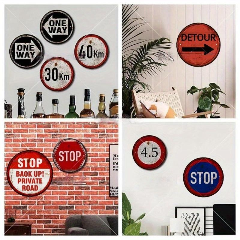 Holzschild „STOP“ mit Warnung, rund, für Garage, Vintage, Holzschild, Blechschild, Wanddekoration für Zuhause, Bar, Kneipe, Ladenschild, Männerhöhle, Yad, Outdoor, für Tür