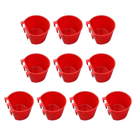 

10 шт., чашки для куриных клеток, подвесные кормушки, миски для корма для птиц, клетка для кроликов, кормушка для домашних животных, попугаев, домашней птицы, голубей, проволочная клетка S красный