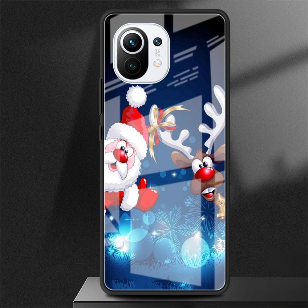 Glass Case For Xiaomi Poco X3 NFC 11 Lite 11T F3 M3 For Redmi Note 11 10 9 8 Pro 10S 9S 9A 9C Phone Cover Cartoon Christmas