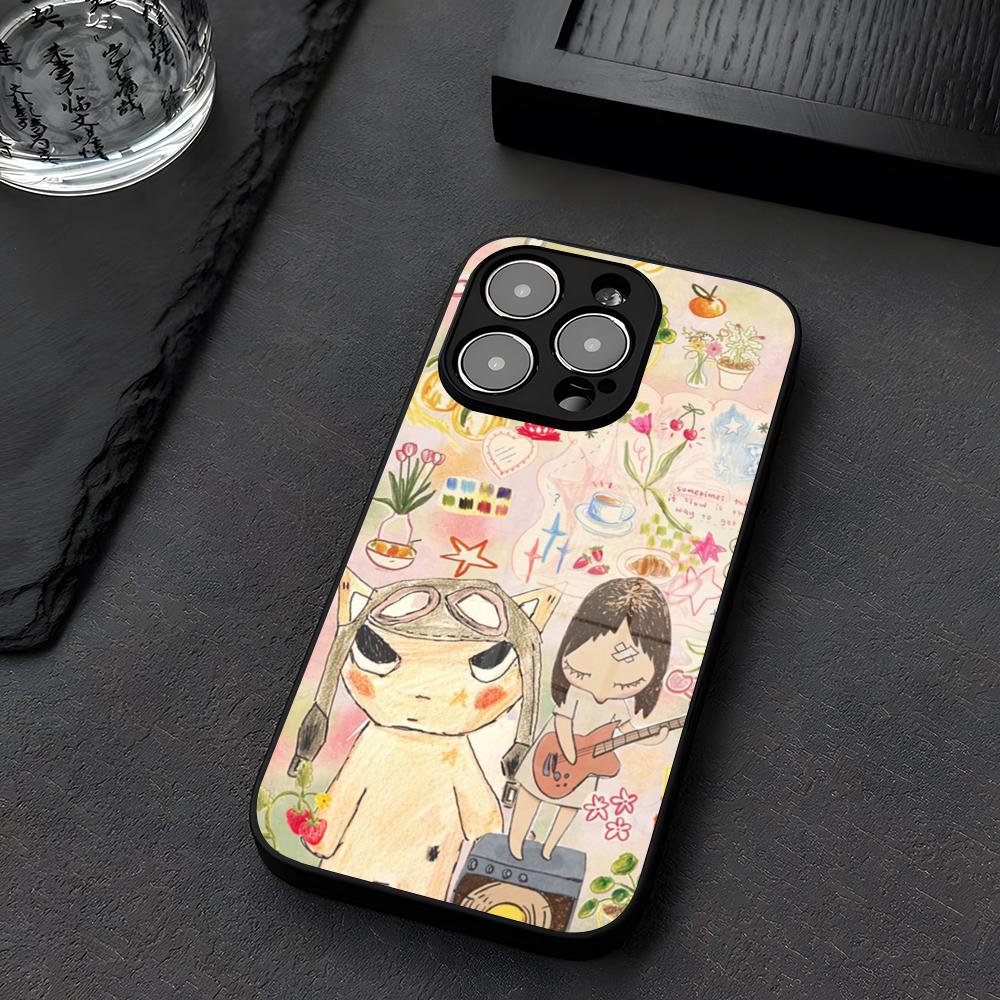 Y-Yoshitomo N-Nara Art Phone Case Glass For IPhone 12 17 15 14 13 16 11 Pro XS Max Plus Mini X XR E2020 Tempered Coque