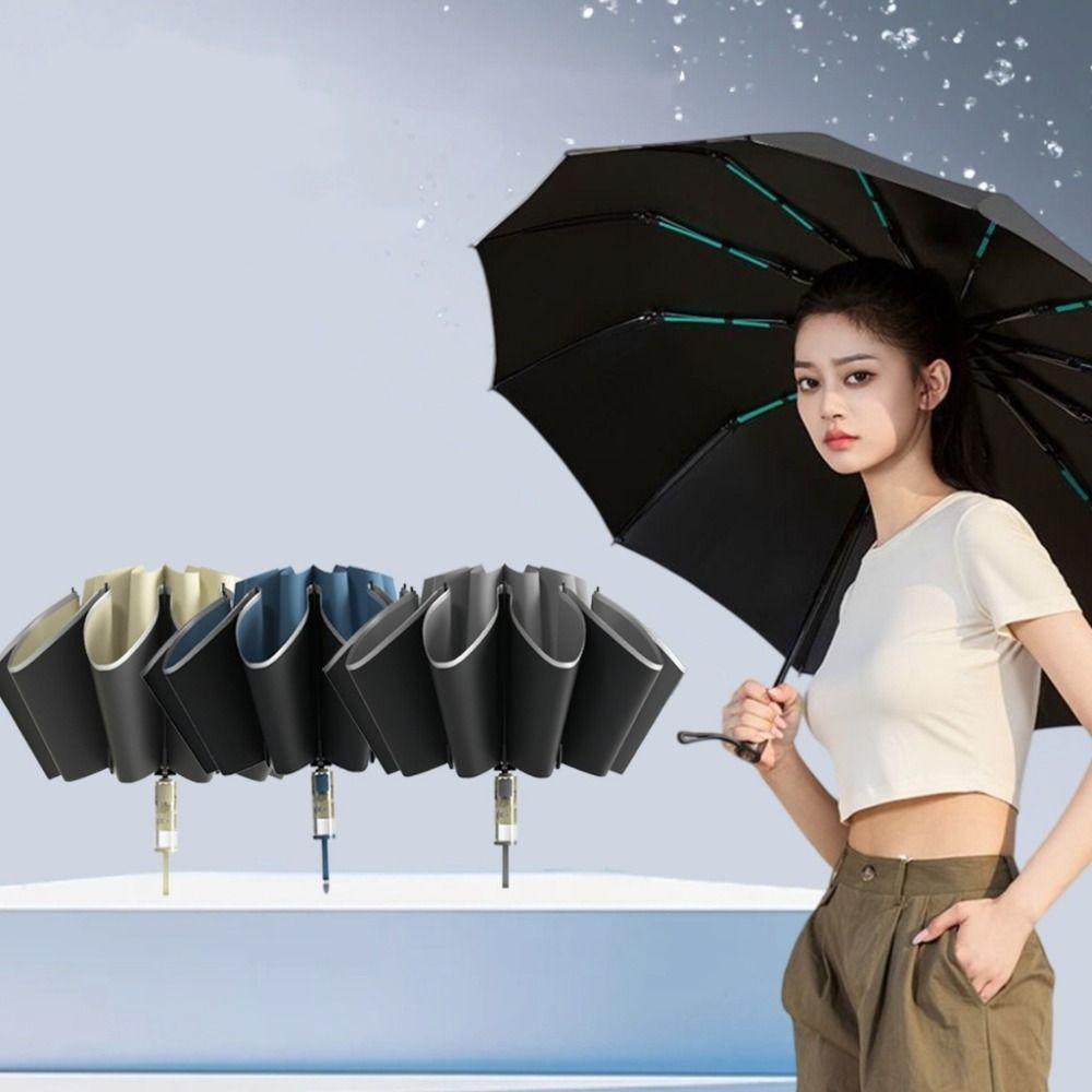 Reverse Folding UV Umbrellas Reflective Stripe Rain Umbrella Automatic Umbrella  Storm Resistant