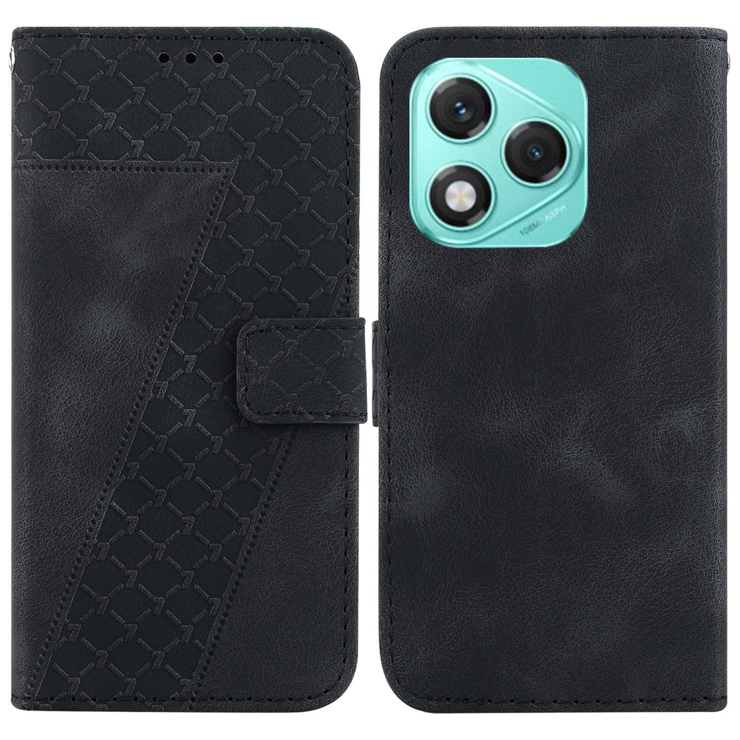 

For Honor 400 Lite Stand Case 7-Shaped Pattern Imprint Leather Phone Cover Black