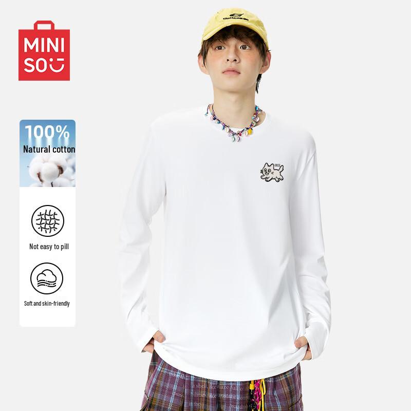 

MINISO Men s Pure Cotton Long Sleeve T-Shirt with Cat Print 4XL
