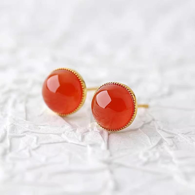 Classic and Minimalist Ruby Earings Stud New In Charms Red Circular Earrings for Women Suitable for Daily Jewelry Gifts Banquets