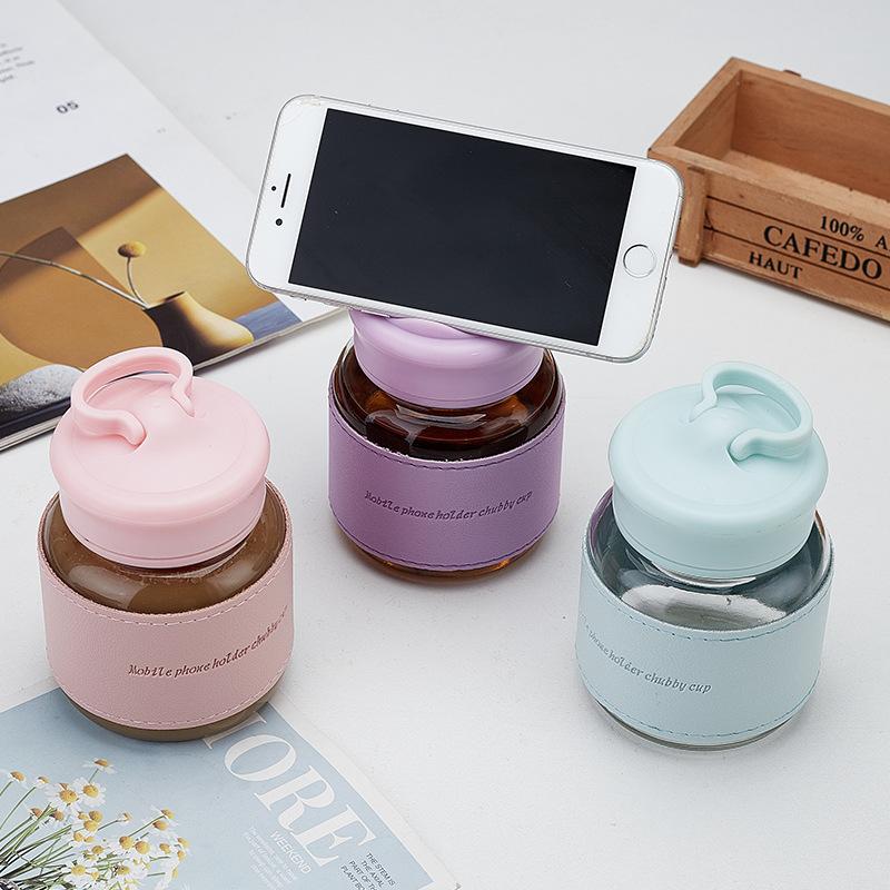 New Fat Cup Multi-color Cute Water Cup Mobile Phone Holder Cup Portable Glass Cup Made of Shake Cup