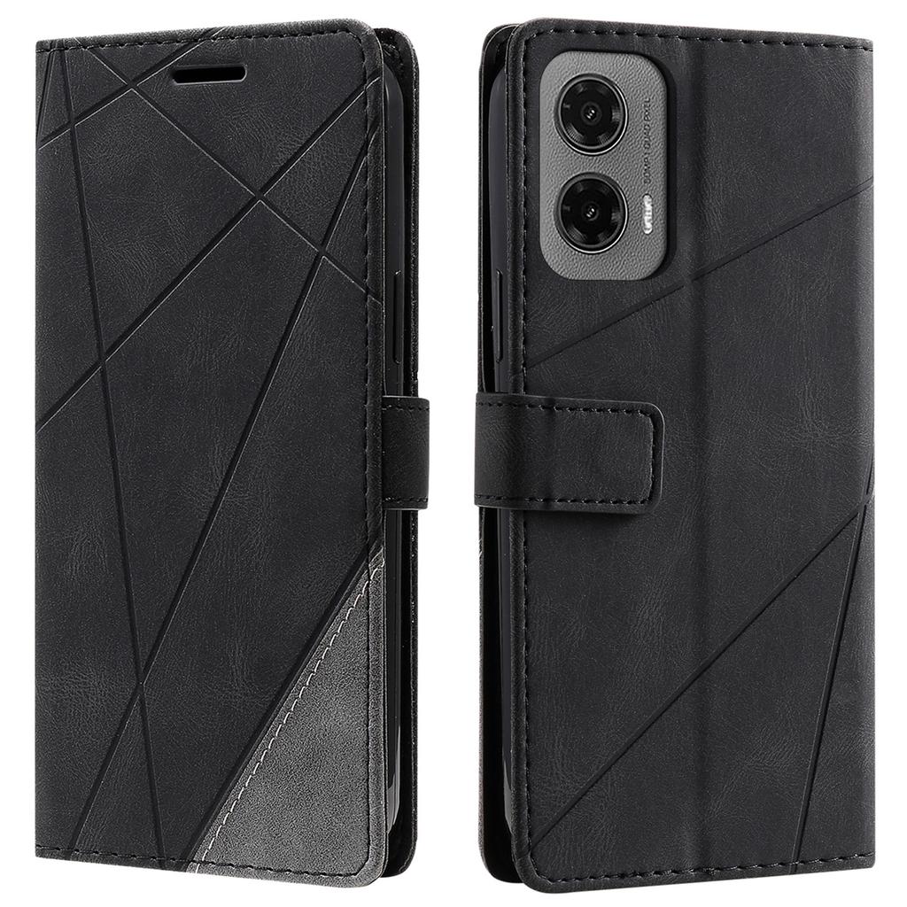 For Motorola Moto G35 5G Case Imprinted Lines PU Leather Splicing Wallet Phone Cover