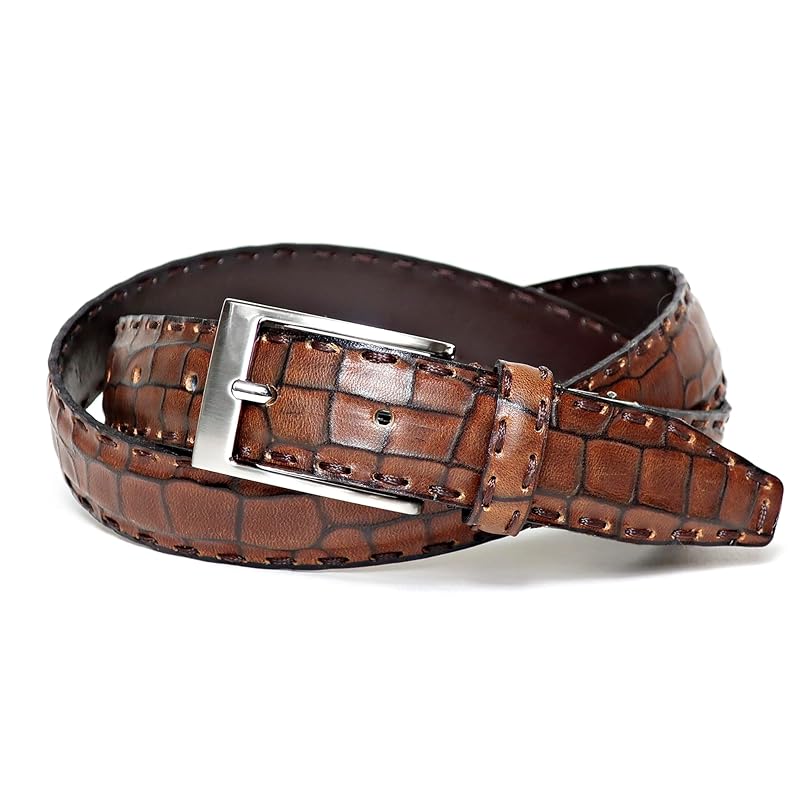 

[KIETH] crocodile embossed belt men s genuine leather kip leather dark brown made in Japan matte finish size adjustable KE21472-39