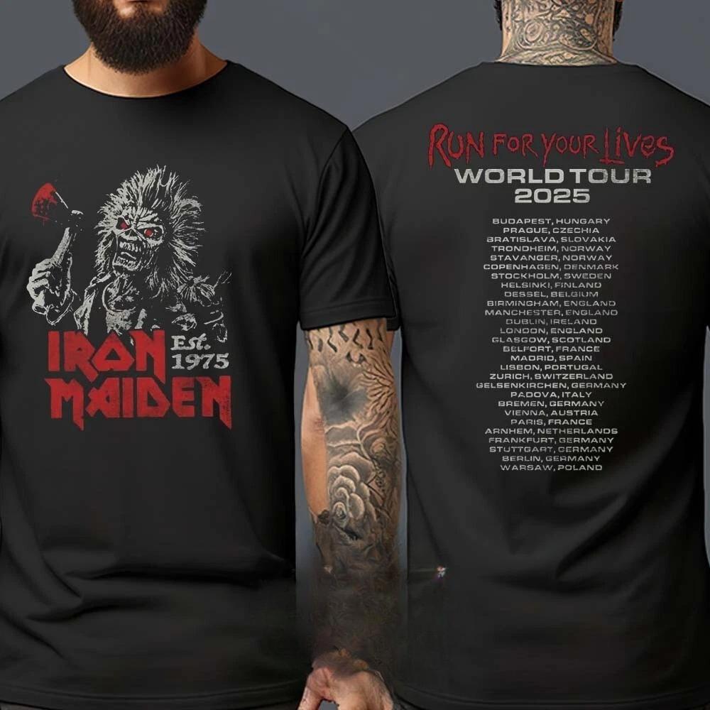 Ir Maiden Tričko Eddie 50. výročí Tričko Běžte o život Vintage Světové turné High-endový luxus Je pro muže i ženy Top Y2k