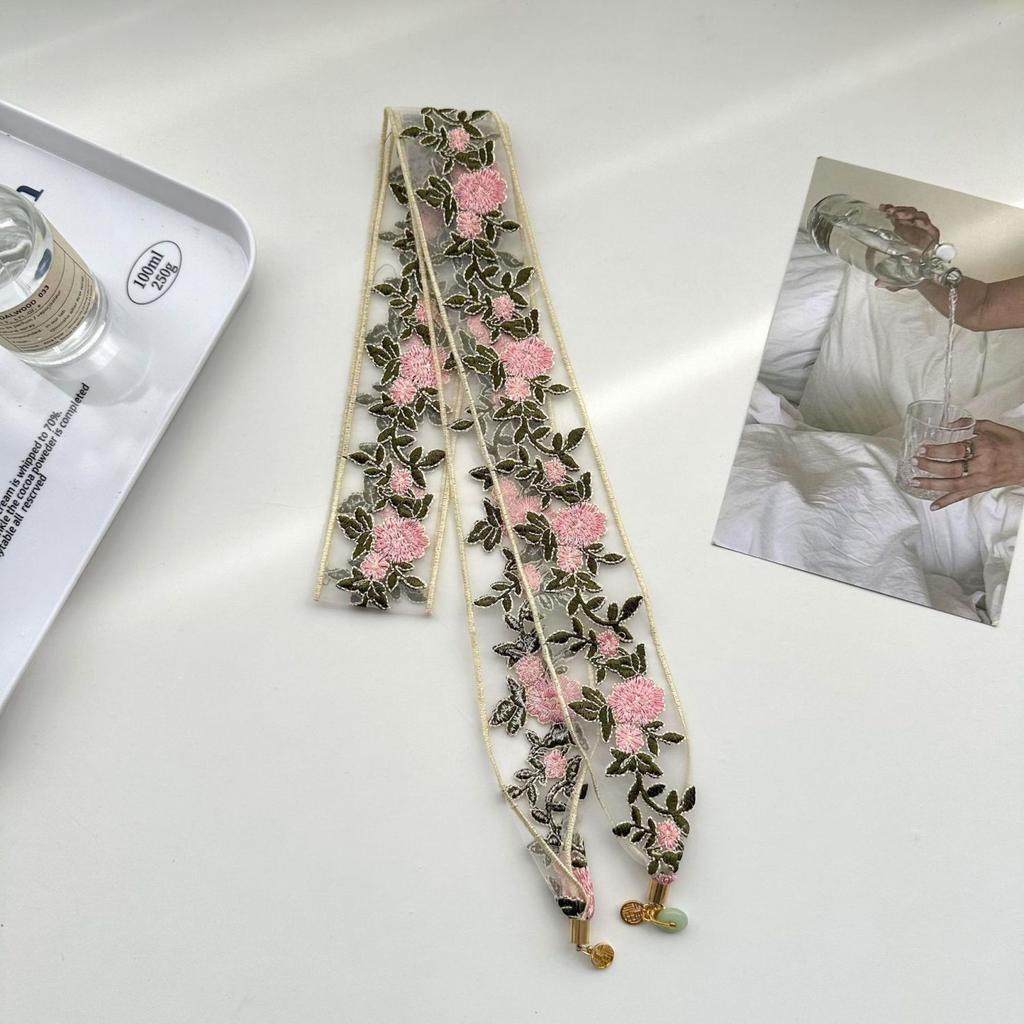 Lace Long Scarves Summer Ribbons Tied Bags Ribbons Women's Printed Scarves Sunscreen Scarves