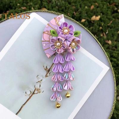Acul de păr stil evantai cu flori clopote decor perle artificiale kimono japonez accesorii de păr în stil antic