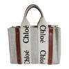 Woody Small Woody Handbag Tote Bag Cotton Canvas Beige Women Used