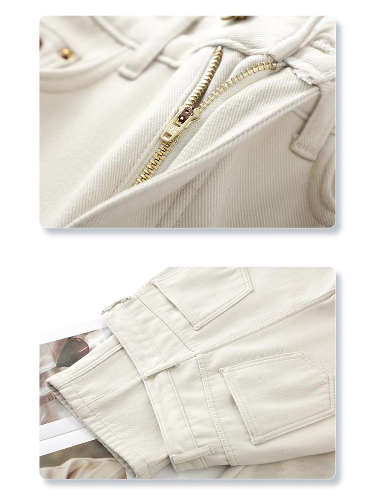 Women's 2024 White Fleece-Lined Wide-Leg Jeans for Autumn/Winter