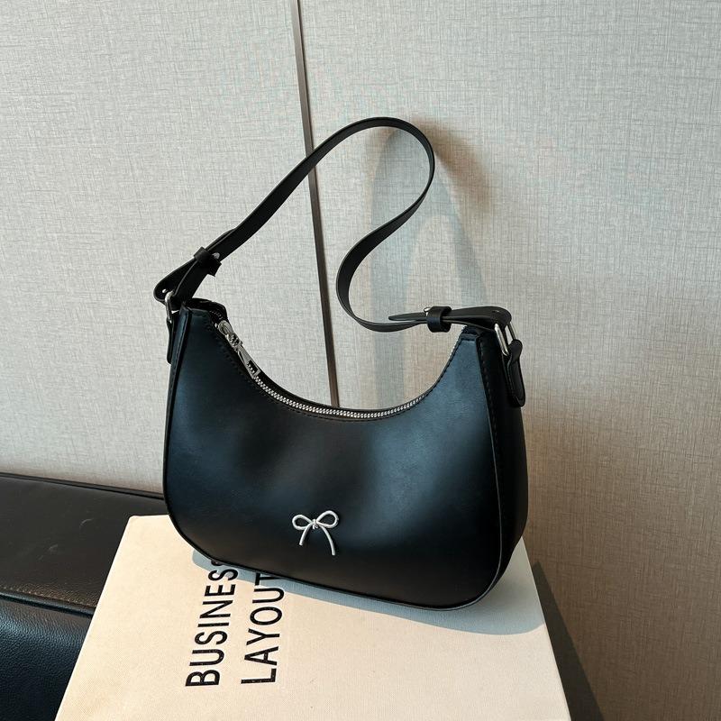 Neue modische einfarbige Tasche Textur lässige Schleife Knödeltasche Einzelne Schulter Achseltasche Mondzahn-Tasche schwarz