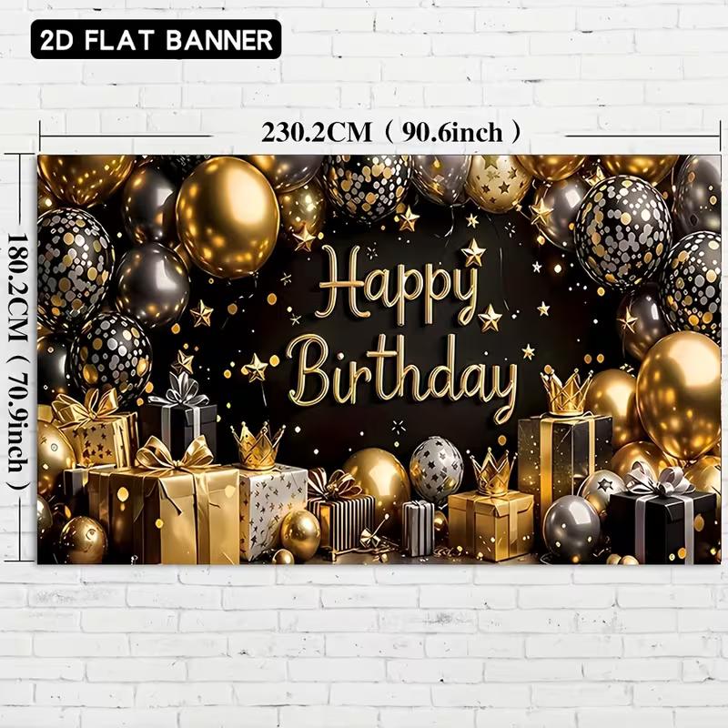 

2D Luxury Black Gold Birthday Banner for Night & Adult Themed Parties 47.2x31.5inch/120*80cm