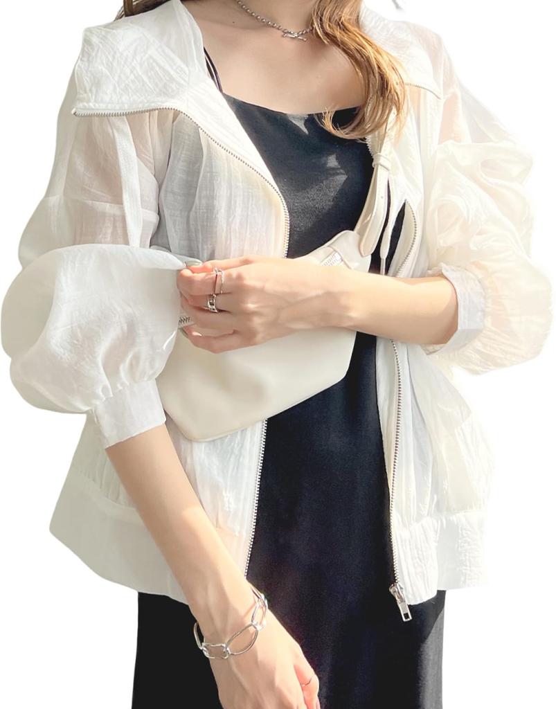 Airby Sun Protection Lightweight Long Beautiful Korean Women's Hoodie, Jacket, Cool, See-Through, Sleeves, Modern, Natural, Style, White, 5S-A21-WHXL