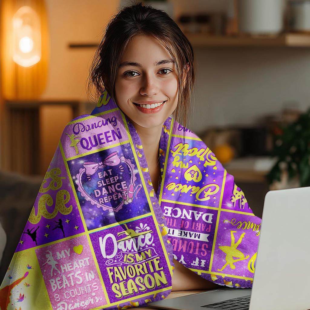 Dance Blanket Gifts for Girls, Super Soft Cute Purple Ballet Dancer Gifts Blanket for Dance Lovers Teen Girls Women Teacher, Warm Cozy Fun Plush