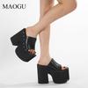 Super High Heel Women's Black Wedge Platform Sandals Thick-sole Street Style Woman Shoes Slip-on Slides Sandalias De Mujer