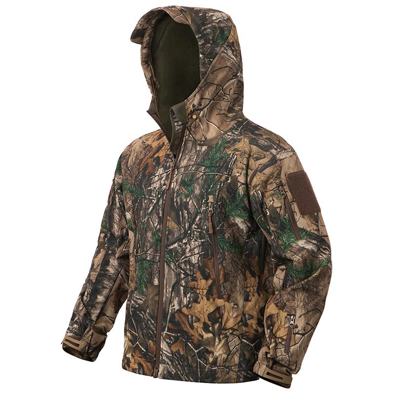 Men's Soft Shell Waterproof Camouflage Hunting Jacket Warm Fleece Lined Hooded Camo Hunt Clothes Military Tactical Coat Outdoor Windbreaker US Size