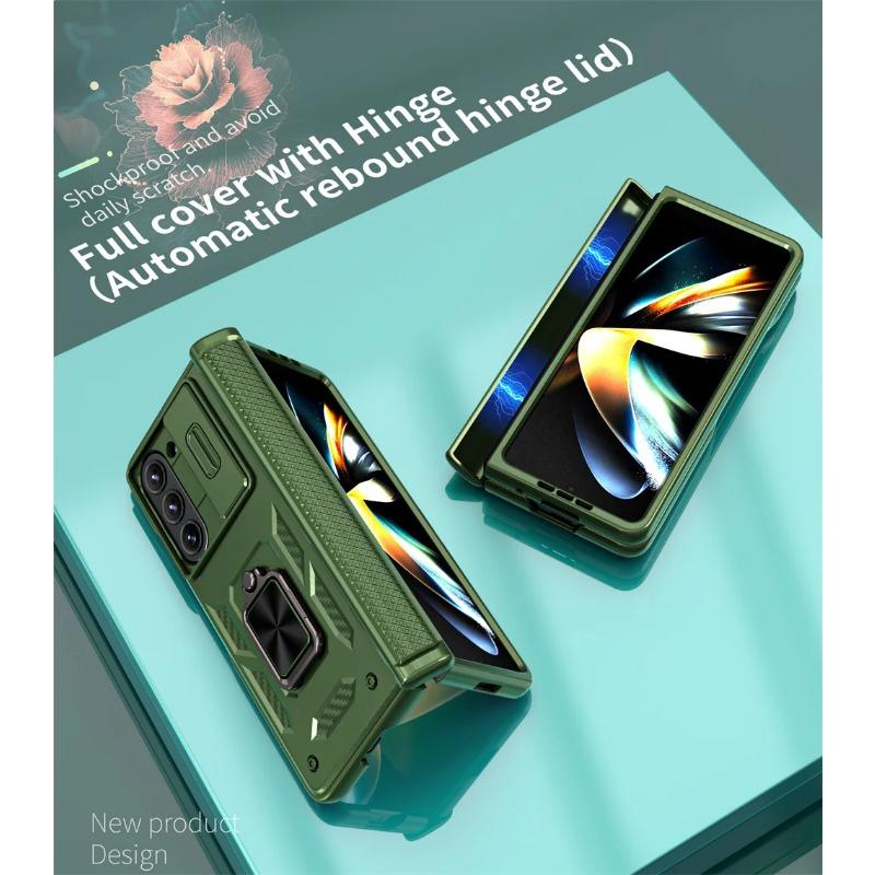 Hinge Protection Phone Case for Samsung Galaxy Z Fold 6 5G Heavy Duty Protective Cover with 360° Magnetic Ring Stand Kickstand