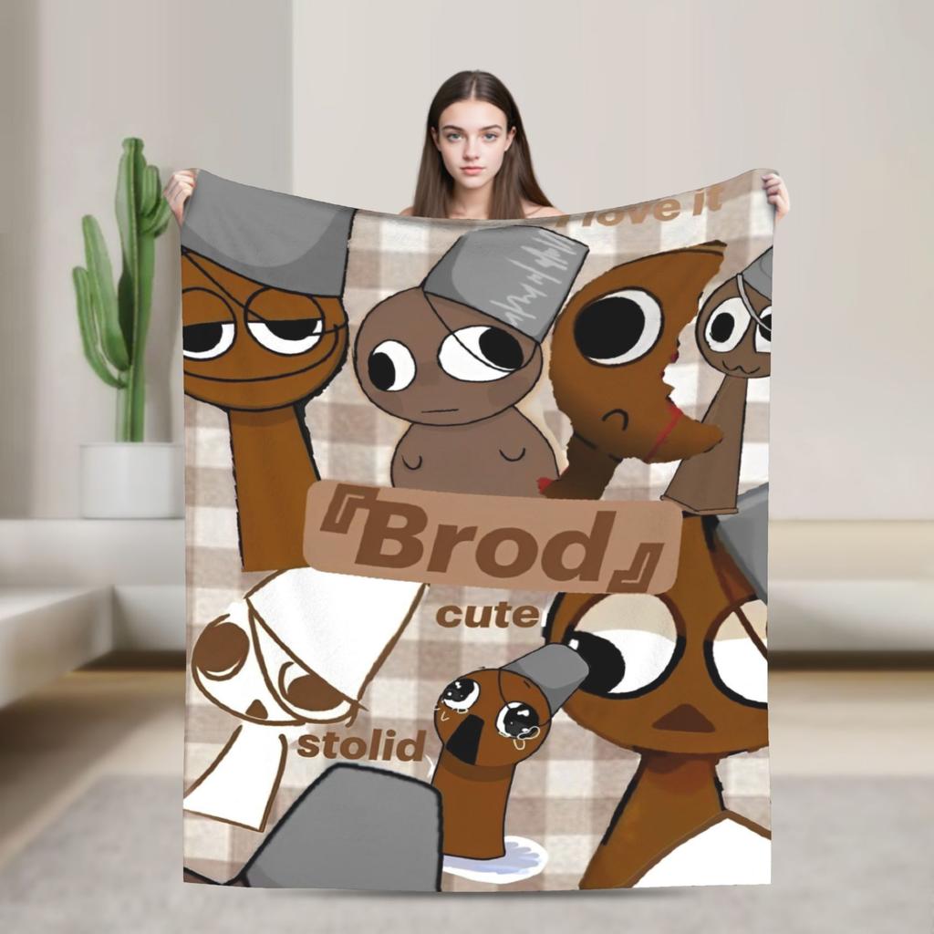 Sprunki Spiel-Flanelldecke, originelle Kuscheldecke für Zuhause, Hotel, Sofa, 125 x 100 cm, flauschig, dünn, Steppdecke