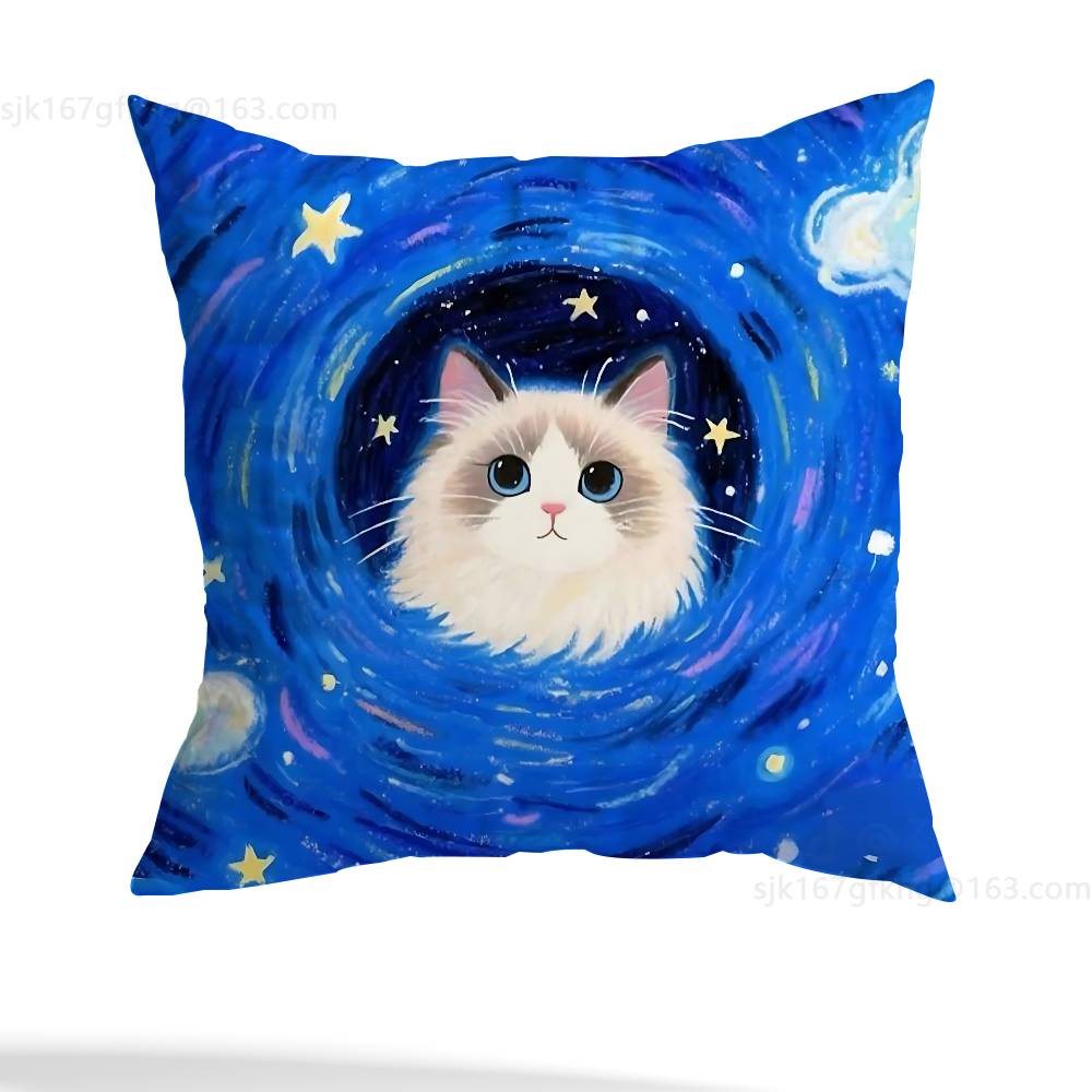 Star Heart MoonLight Cat Pillow Case Anti-dustmite Pillowcase Invisible Zipper Silky Short Plush Sofa Cushion Cover
