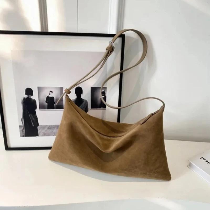 Solid PU Mirad Retro Large Capacity Suede Shoulder Bag for Women 2026 High Quality Versatile Commuting Women's Crossbody Bag