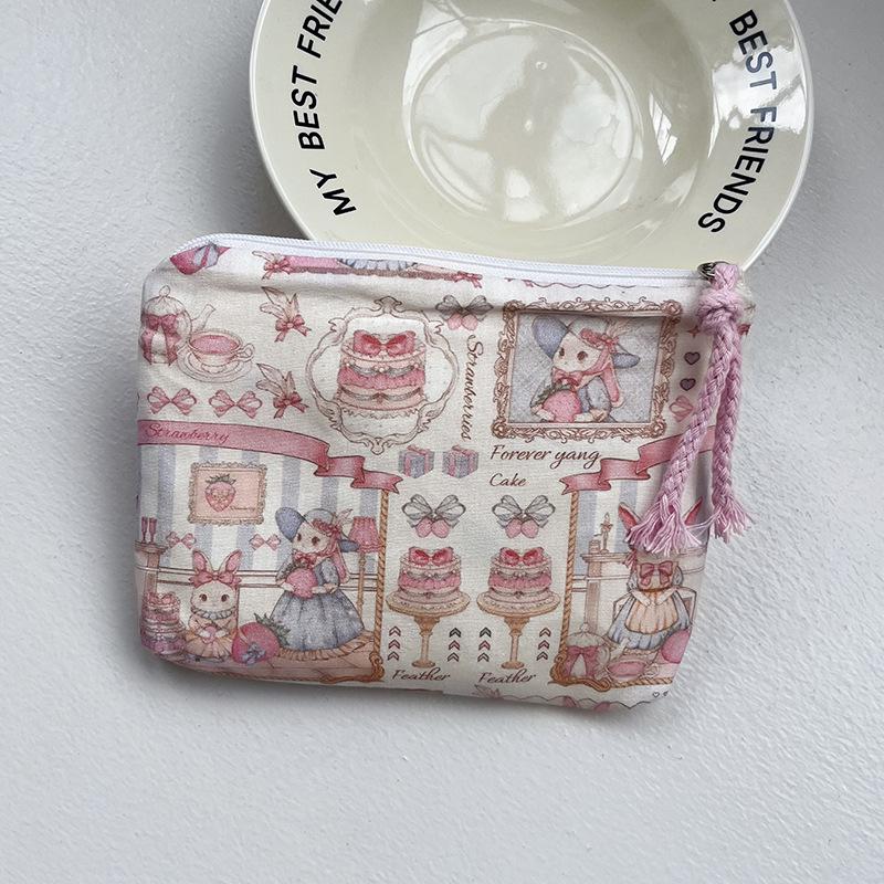 Adorable Blue Cartoon Makeup Bag: Mini Pure Cotton Coin and Earphone Pouch, Lipstick Carrier, Portable Storage.