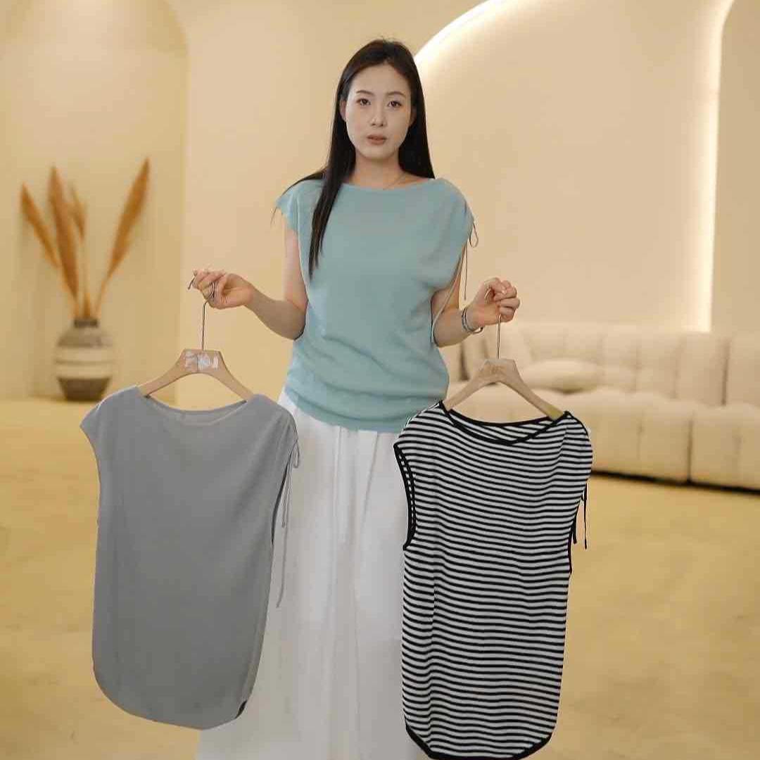 

Льняная блузка с кулиской и жемчугом G H0309-170 Gray