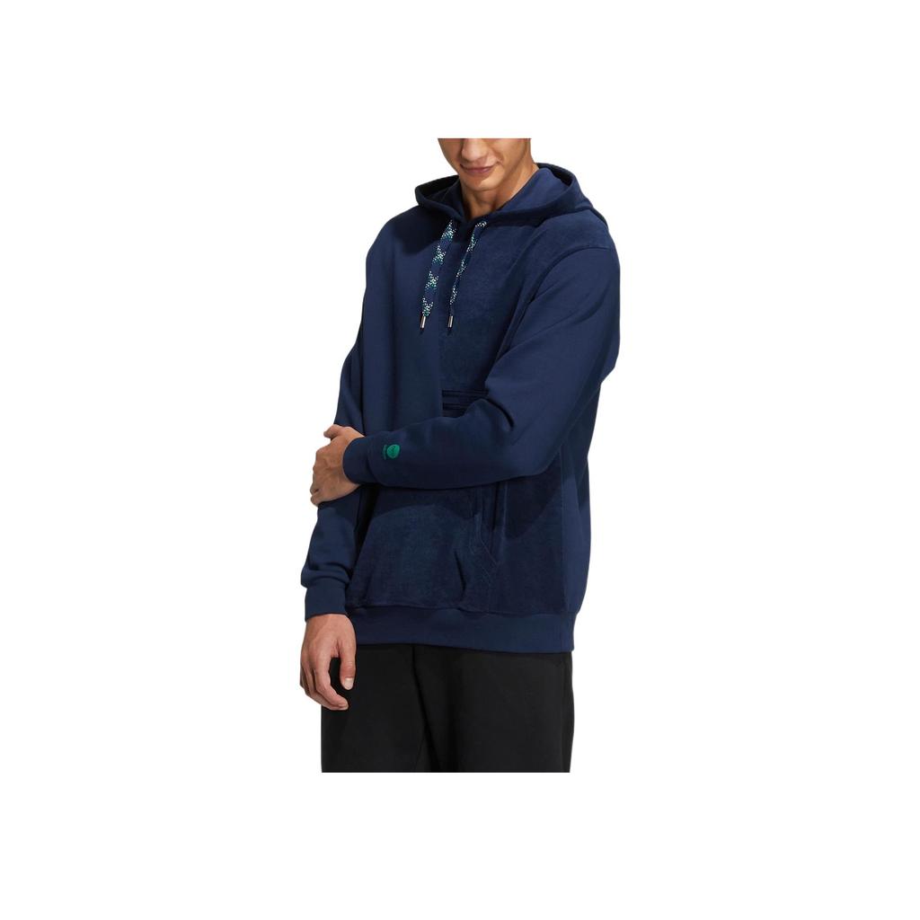 adidas Neo UVbe Spliced Logo Print Sport Drawstring Hoodie Pullover Long Sleeve Sweatshirt Unisex Tops Blue HN4731