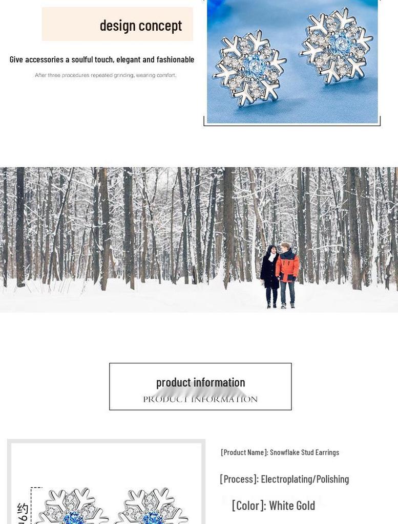 Elegante Schneeflocken-Ohrstecker mit blauem Zirkon für Damen - Vielseitiges und liebliches Weihnachtsgeschenk