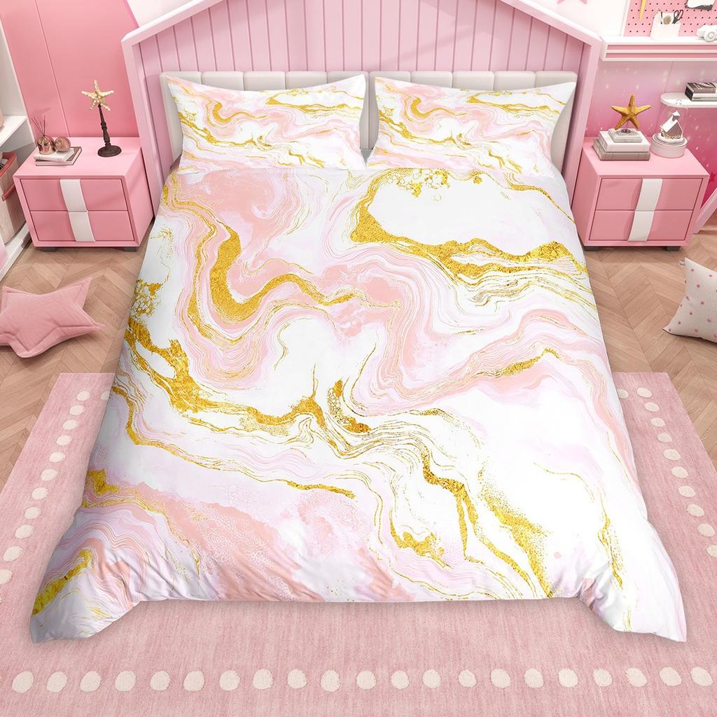 Homewish Chic Marble Duvet Cover Set, Aesthetic Watercolor Artwork Bed Set, Colorful Marbling Quilt Cover Set