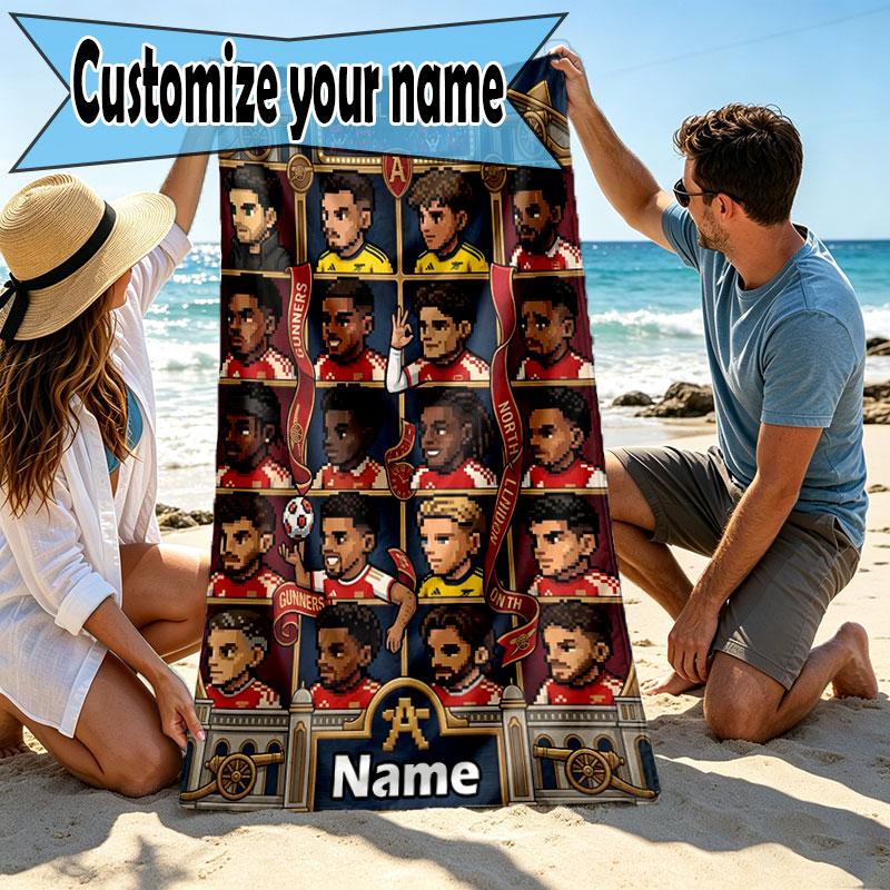 Custom Name Personalized Arsenal F.C Print Beach Towel, for Trip Camping Beach Party Home Decor, Birthday Gift for Family & Friends