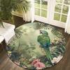 Tropical Parrot Round Rug with Lush Greenery Print Soft Flannel Carpet for Nature Enthusiasts Home Decor Floor Mat