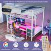 Bunk Bed 90x200 & 140x200 Cm LED Lighting USB Ports Drawers Shelves Hanging Shelves Metal Frame White (without Mattress)