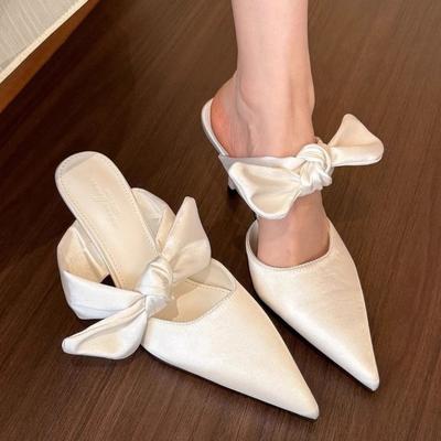 High Heels New Style Shoes Women's Shoes Toe Caps Semi-flip-flops Pointed Slippers