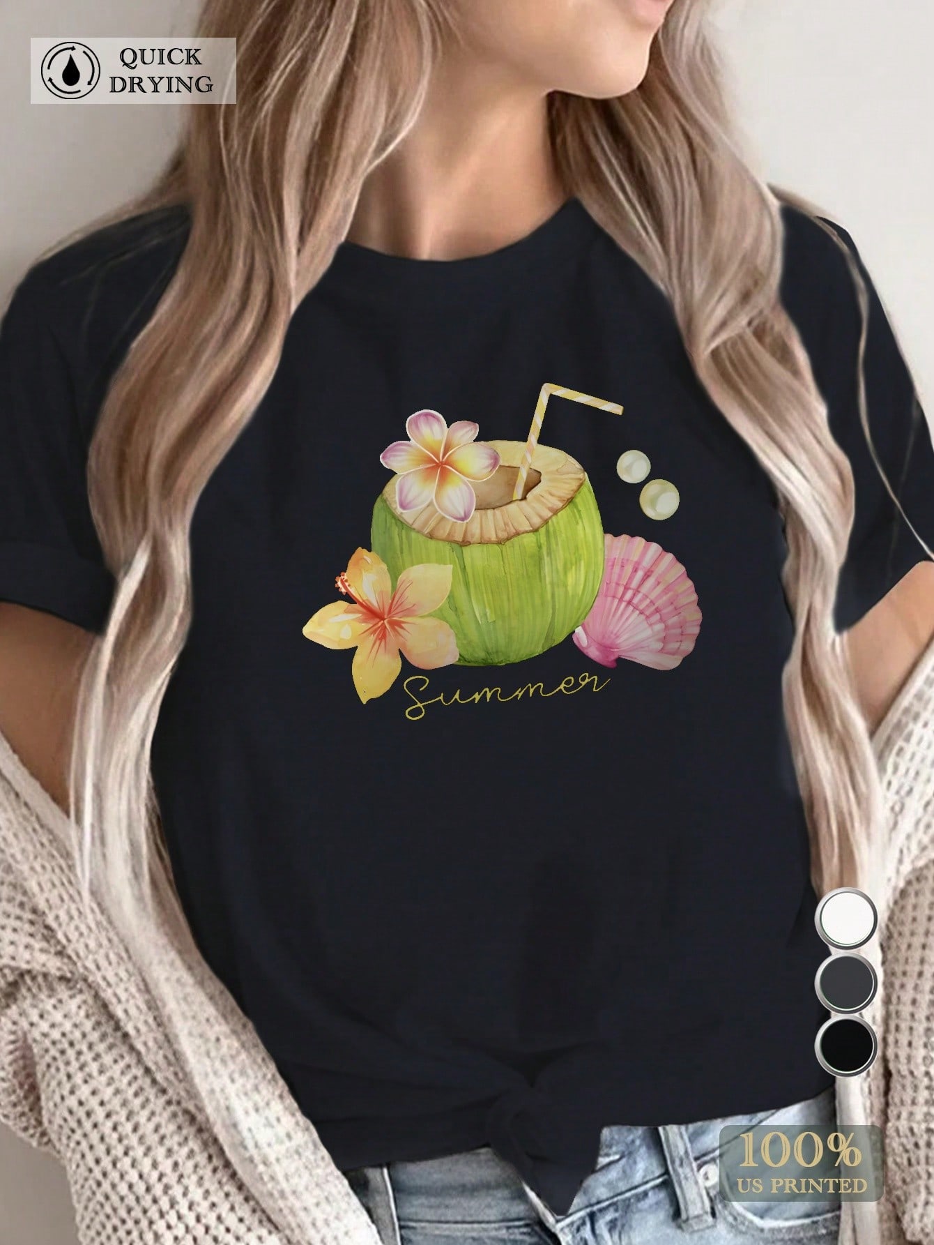 Tropical Coconut Drink Flowers Summer T-shirt S