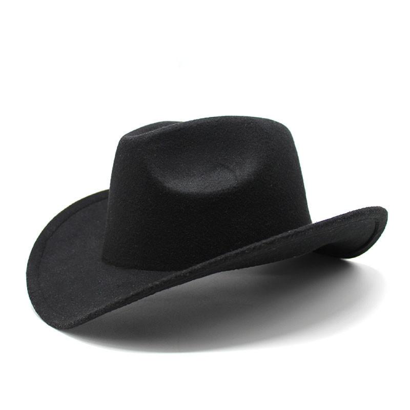 Western Cowboy Hat Black Wool Felt Fedora For Men And Women Sun Protection