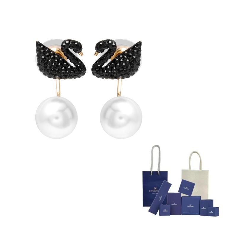 Swarovski Swan Earrings Womens Black