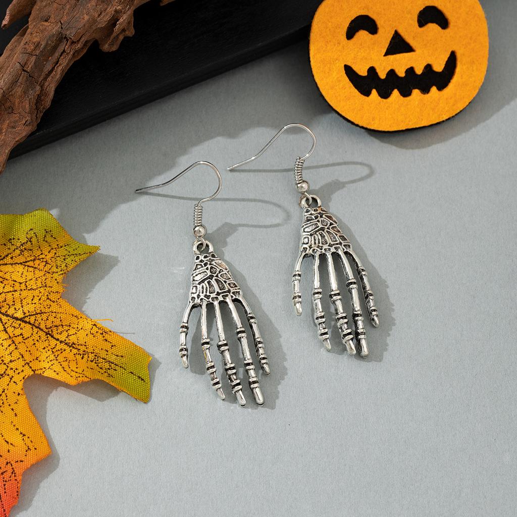 Funny Cartoon Little Devil Vampire Bat Black Cat Hollowed-out Skull Hand Earrings for Women Friends Halloween Party Jewelry Gift