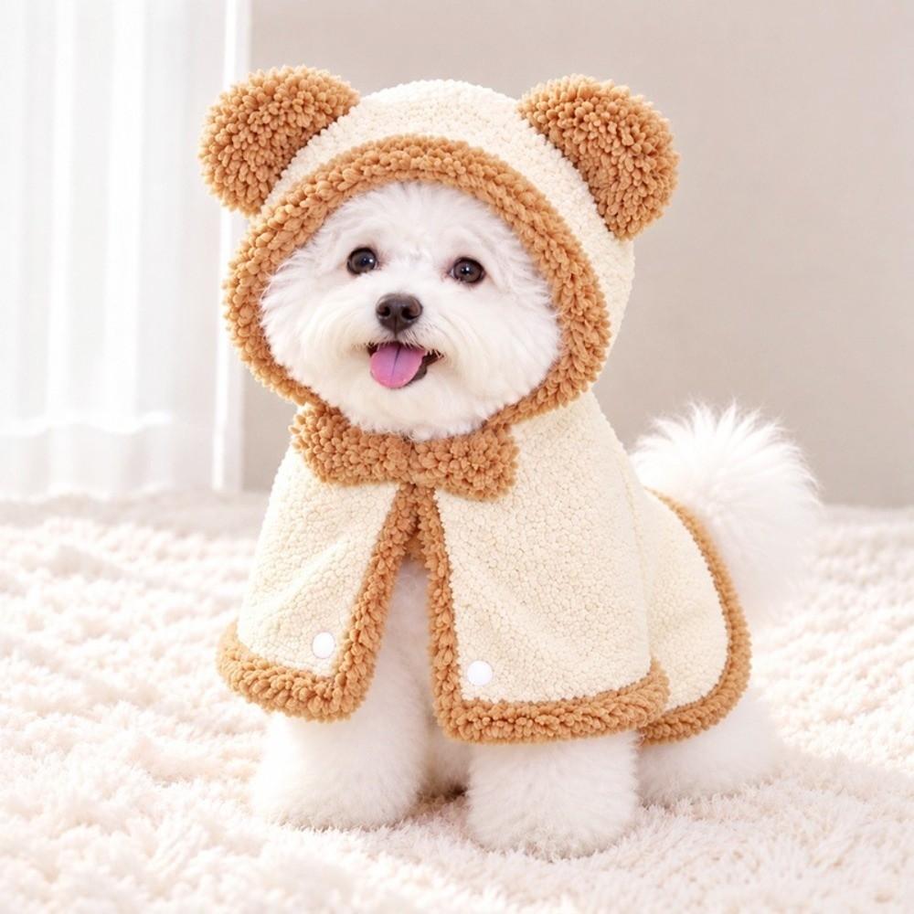 Thick Fleece Pet Cape Cloak Bear Ear Design Pet Sleeping Blanket for Small Medium Cats Dogs