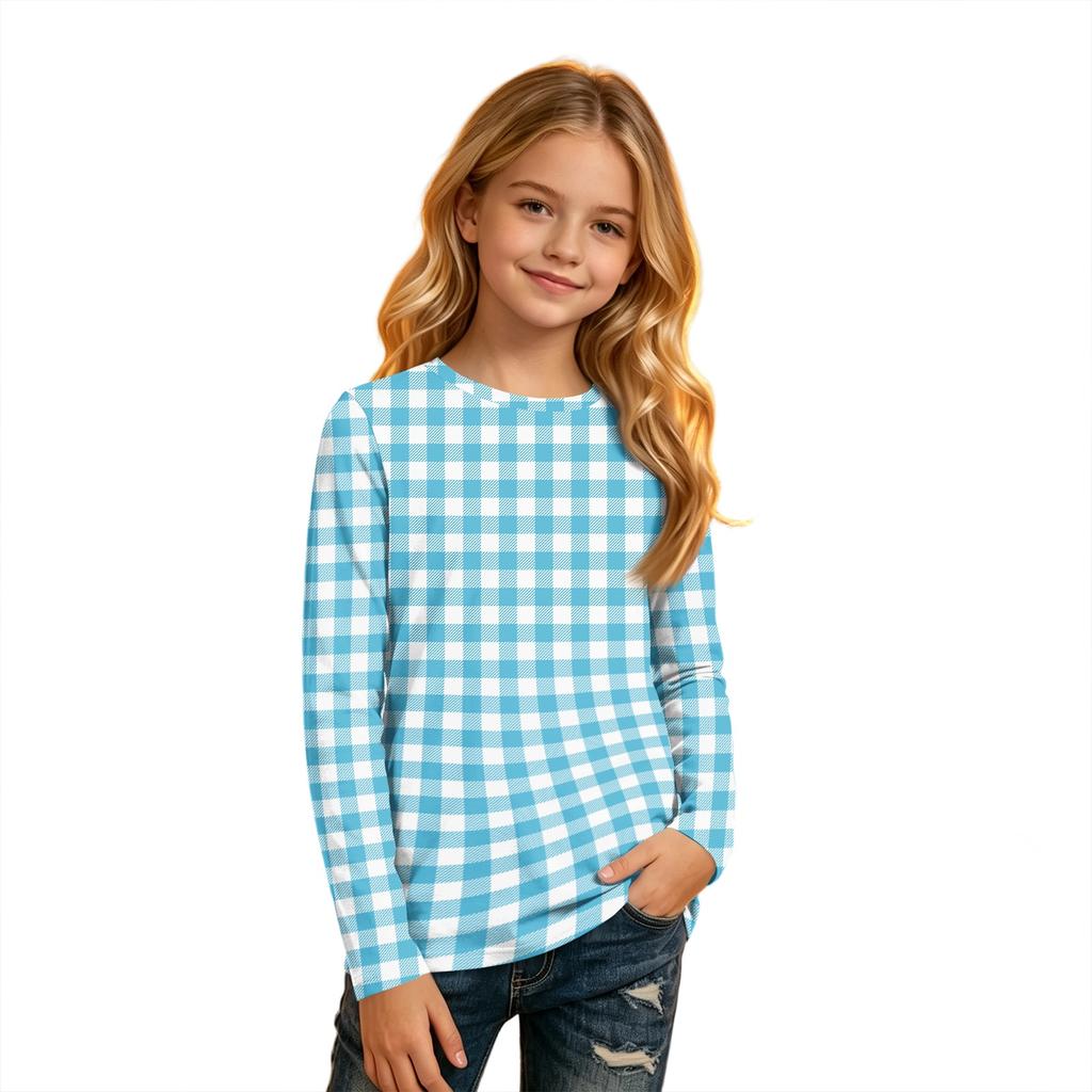 Kinder Langarm Kariertes Rundhals-T-Shirt für Lässige Tägliche Kleidung