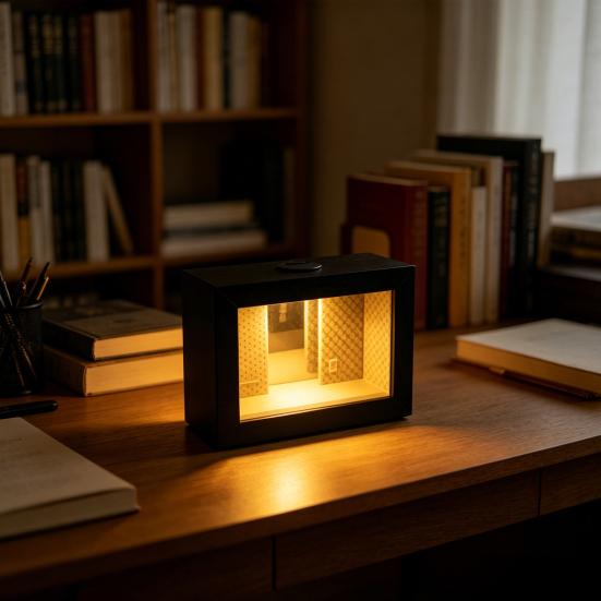 Huaqianguhh Cornice Portafoto LED in Legno Luce Notturna, Lampada da Tavolo Tunnel Infinito con Illusione a Specchio, Custodia Antipolvere Nera Opaca, Ornamento da Tavolo a Doppio Uso
