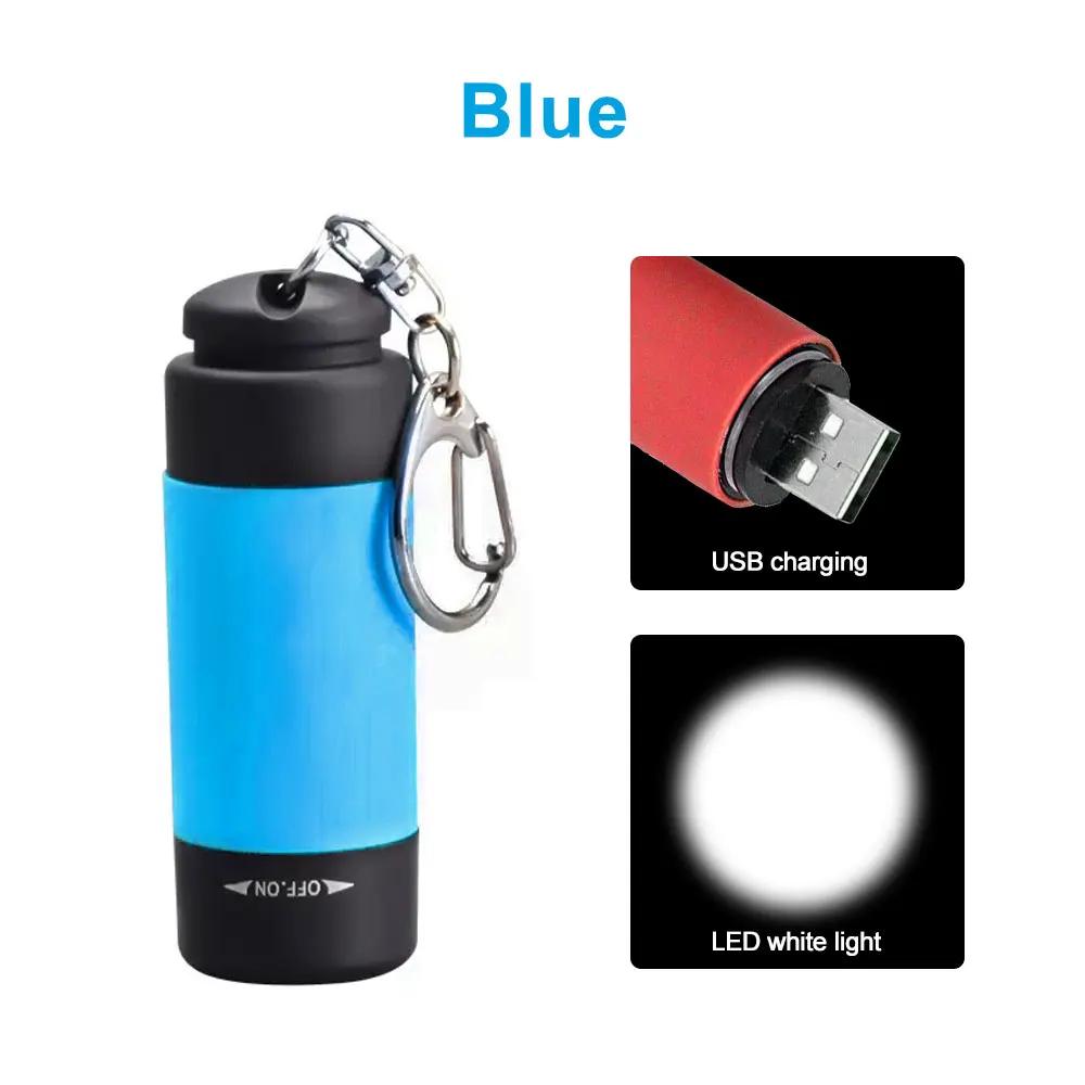 Led Mini Torch Light Portable USB Rechargeable Pocket Keychain Flashlights Waterproof Outdoor Hiking Camping Torch Lamp Lantern