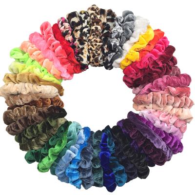10 Stück/Packung Bunte Samt-Scrunchies für Damen Elastische Haarbänder Einfarbige Haargummis Zubehör für Pferdeschwanz Stoff Leopard