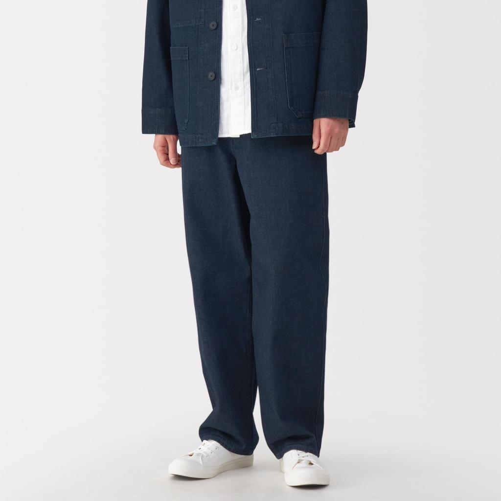 MUJI Men's Wide-leg Kapok-Blend Denim Pants (AE0ZHA5S) in Dark Navy (Men's Size S)