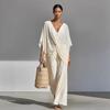 Women's Summer V-Neck Loose Pleated Dress - Resort Style Long Skirt