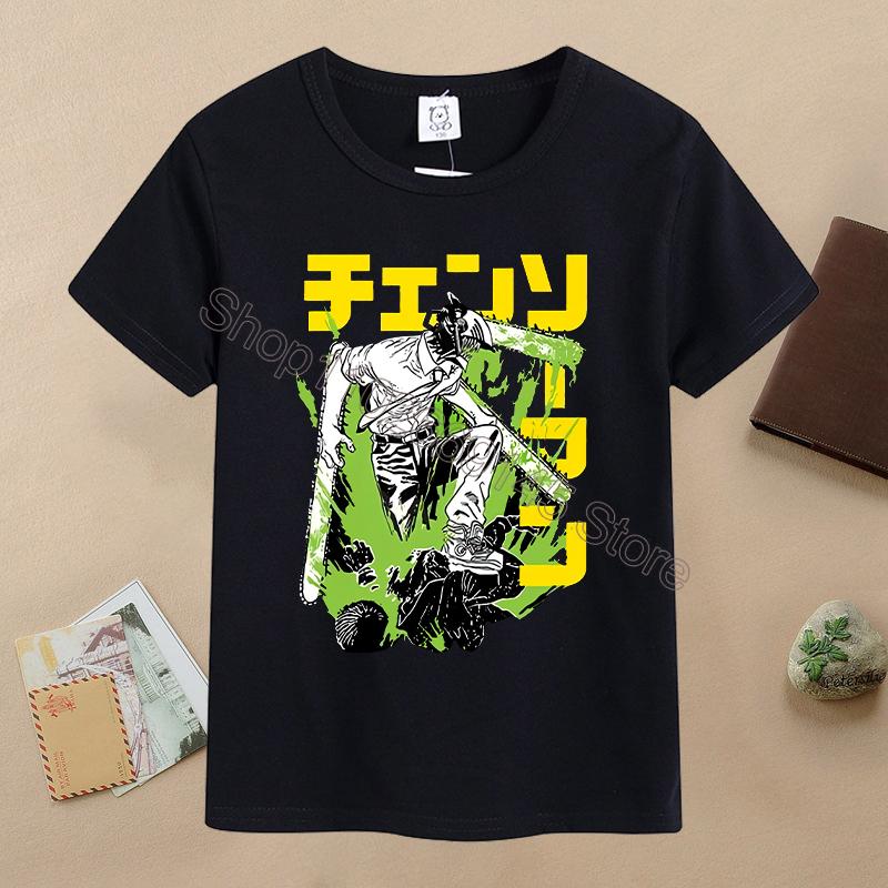 New Chainsaw Man Children T-shirts Anime Character Printed T-shirt Kids Casuals Sports Short Sleeves Tops Baby Boys Clothing