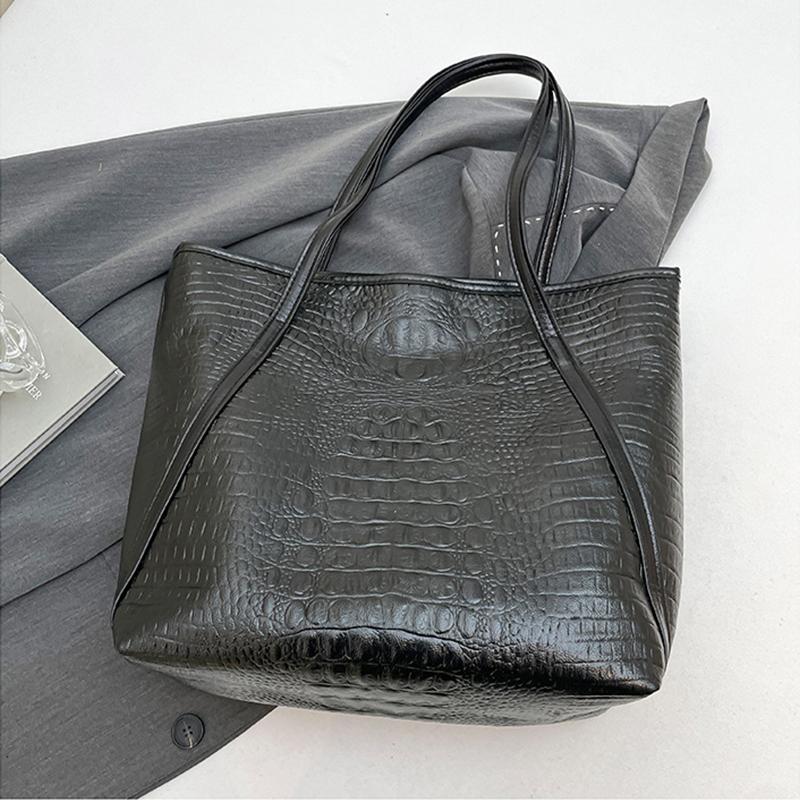 Vintage Crocodile Leather Women Handbag Large Capacity Shoulder Shopping Bag