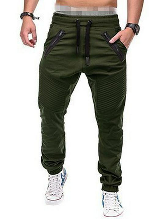 

New Men s Casual Elastic Waist Drop Crotch Pants with Double Zipper 3XL
